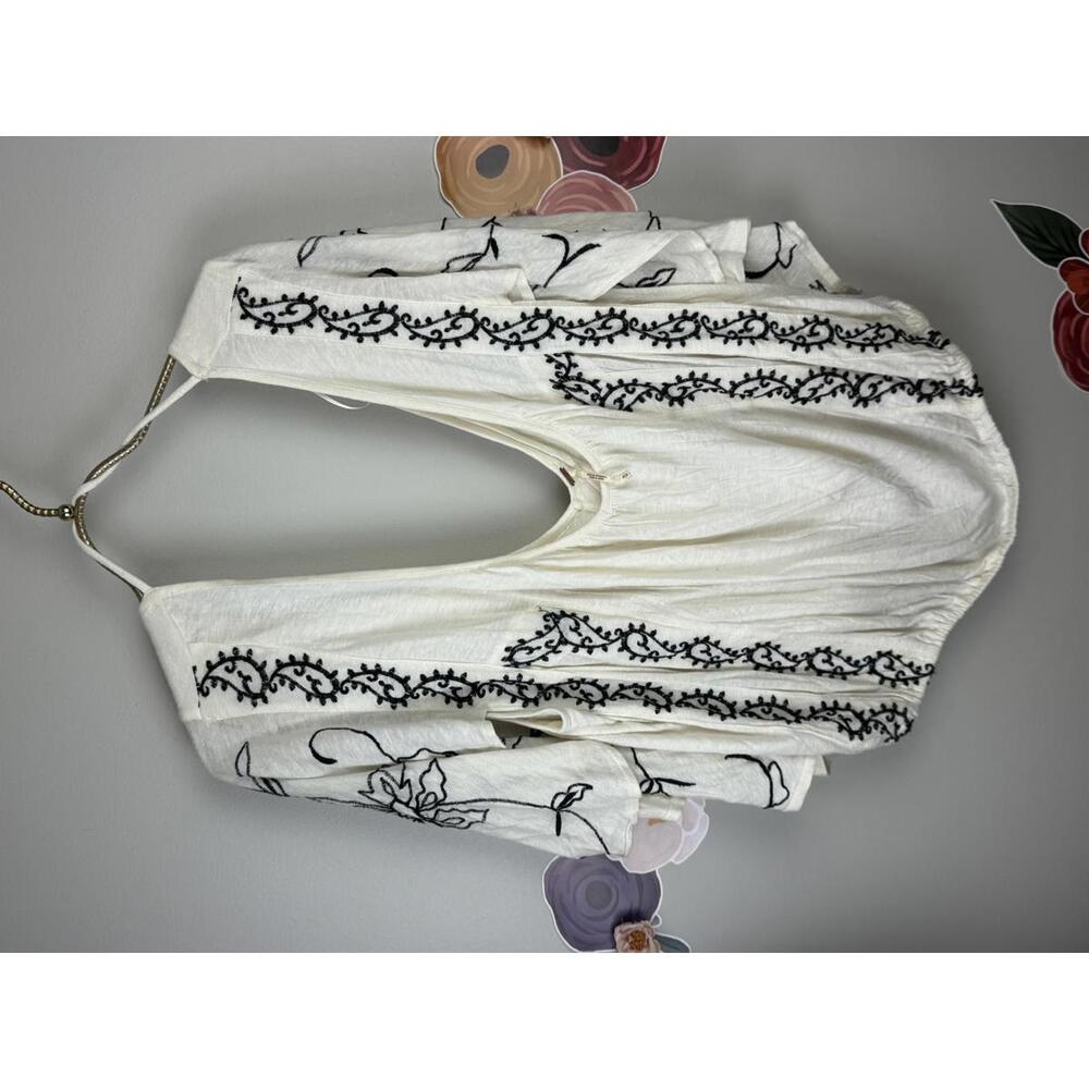 Free People White and Blue Sevilla Embrodiered V-Neck Poncho Top - Size - Medium - Picture 5 of 5